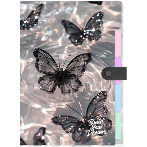 Cute Expanding File Folder - 5 Pockets Accordion Document Organizer, Waterproof Poly Plastic, A4/Letter Size for School Office Home - Butterfly Black - style: Butterfly Black