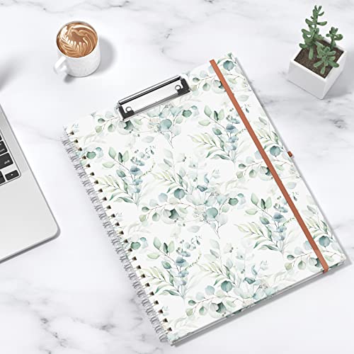 Rimilak Spiral Clipboard Folio with Refillable Lined Notepad, 14.5 x 9.8 In, Hardcover Cover with 5 Interior Pockets, Elastic Band and Pen Loop Series. Cute Stylish Clipfolio, Green Leaves - color: Green Leaves