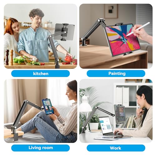 Jakeko Adjustable Portable Monitor Stand 15.6" - 360° Rotating Base Tall Tablet Desk Arm Holder Stand for iPad Air/Pro/Mini Swivel Flexible Clamp Mount Soporte para Tablet/Monitor Portatil/Ereader - size: up to 18.5"