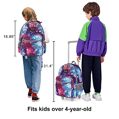 Tilami Rolling Backpack 18 inch Double Handle with Lunch Bag Wheeled Kids Backpack for Girls and Boys, Galaxy - color: Galaxy