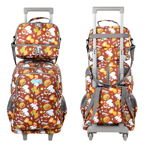 seastig Rolling Backpack 18in Double Handle Backpack Kids Wheeled Backpack Roller Backpack with Lunch Bag Set Girls Boys - color: Hamburg