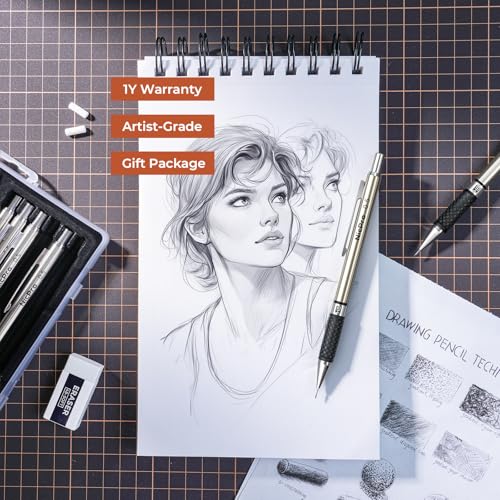 Nicpro 0.5 mm Art Mechanical Pencils Set in Case, 6 PCS Metal Drafting Pencil Lead Pencil 0.5mm with 6 Tube HB Lead Refills, 3 Erasers, 18 PCS Eraser Refills for Artist Writing, Drawing, Sketching - style: 6 Pack (0.5mm)