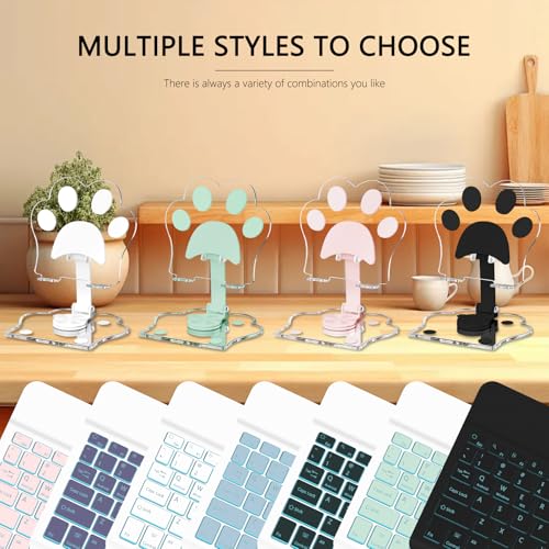 for Bluetooth Keyboard, Cute Tablet Stand Adjustable & Foldable, 7-Color Wireless Rechargeable Keyboard for iPad, iPad Pro/Mini/Air, Samsung Xiaomi Tablets, etc - Light Blue - color: B-Backlight Keyboard-Light Blue