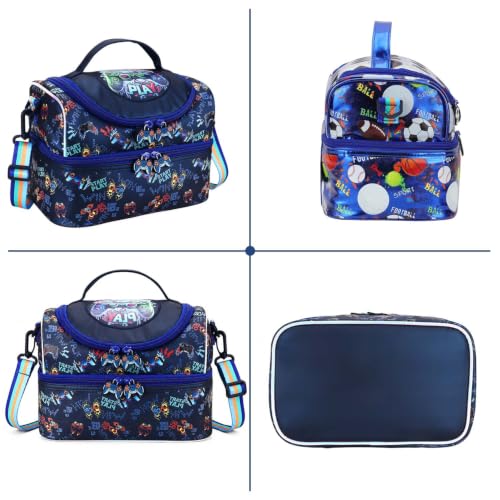 RHCPFOVR Kids Lunch Bag - Double Decker Cooler Insulated Lunch Box for Boys Girls,Washable Lunch Bag and Reusable Toddler Lunchbox for School and Daycare - color: Dark Blue Games