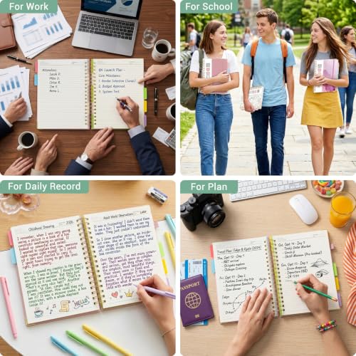Hardcover Spiral Journal Notebook, 300 Pages 5 Subject Notebook College Ruled with Removable Dividers Tabs, 8" x 10" Notebooks for Work, Spiral Ruled Lined Writing Journal Hardcover Leather Notebook for School (Lemons and Flowers, 8''x 10'') - color: Lemo