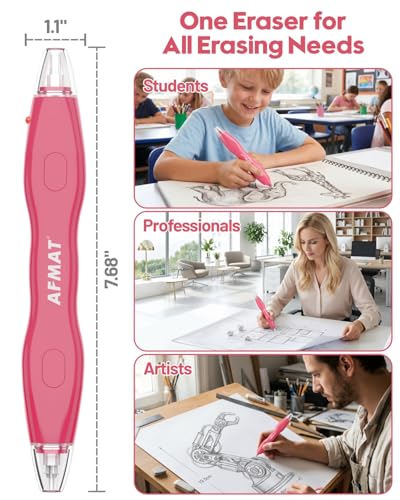 AFMAT Electric Eraser with 140 Eraser Refills, Rechargeable Pencil Erasers for Artists, Electric Erasers for Drafting, Drawing, Painting, Sketching, Architectural Plans, Detailer Tool EE25(Red) - color: Red