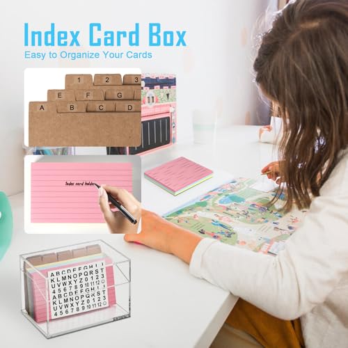 3 x 5 Inch Acrylic Index Card Holder Clear Flash Card Holder Recipe Card Box 150 Pcs Ruled Lined Index Cards 30 Pcs Kraft Dividers A to Z Stickers For Holds 400 A-Z Tabs Note Cards Business Cards - color: Clear