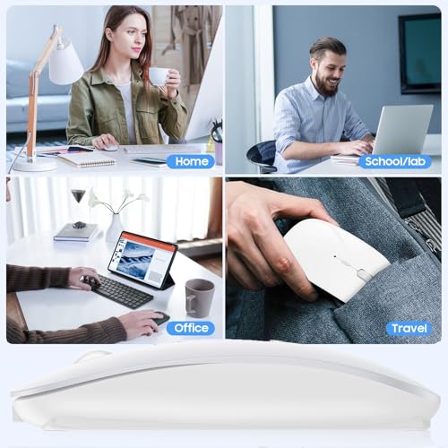 SUNGI Bluetooth Wireless Mouse Dual Mode(Bluetooth5.2+USB),Silent Rechargeable mice with USB-C to USB Adapter for MacBook,Laptop,Tablet,iPad,PC(White)
