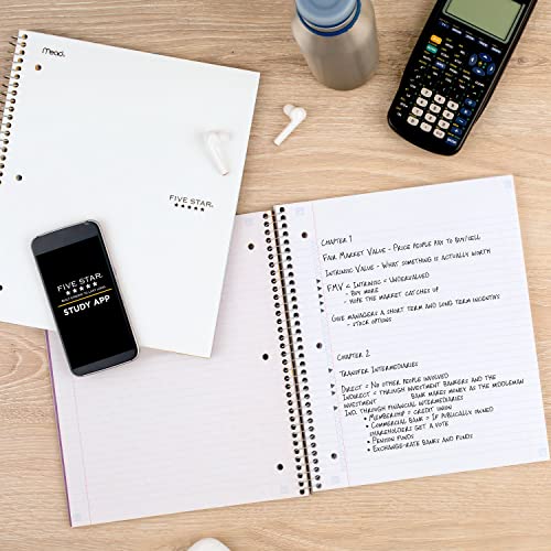 Five Star Spiral Notebook + Study App, 5 Subject, College Ruled Paper, 8-1/2" x 11", 200 Sheets, Fights Ink Bleed, Water Resistant Cover, White (72460) - color: White, size: 1 Count (Pack of 1)