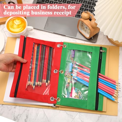 Colarr 200 Pcs Pencil Pouch for 3 Ring Binder 6 Colors Pencil Case Bags Bulk with Clear Window and Smooth Zipper for Students Children Office School Classroom Supplies