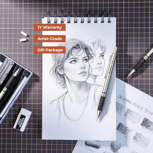 Nicpro 0.5 mm Art Mechanical Pencil Set in Storage Case, 3 PCS Metal Drafting Pencil Lead Pencil with 6 Tube HB Refills, 3 Erasers, 9 PCS Eraser Refills for Artist Writing, Drawing, Sketching - style: 3 Pack (0.5mm)