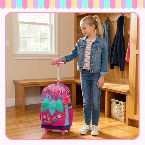Rolling Backpack for Girls,Backpack with Wheels for Kids 8–12,Lightweight Wheeled School Backpack with Lunch Box,Cute Bookbag for Elementary and Middle School - color: Pink Ice Cream
