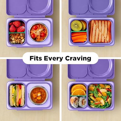 Omie OmieBox UP bento Box for Kids | Insulated Lunch Box | Leak Proof Vacuum Insulated Thermal Food jar | Cooler ice Pack | 2 Compartments (Galaxy Purple) - color: Galaxy Purple
