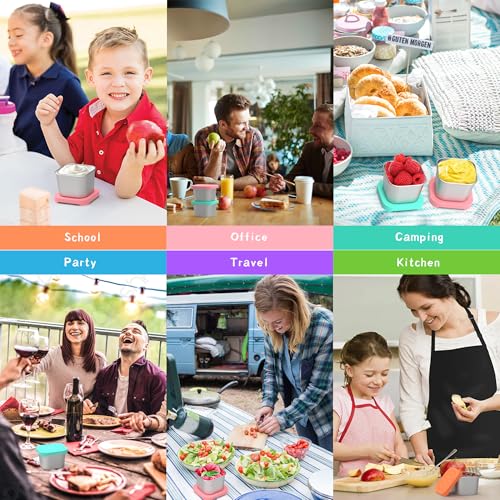 CasaCulina 6 Pack 6oz Stainless Steel Snack Containers, Easy Open Leak Proof Stainless Steel Food Storage Containers with Silicone Lids, Small Metal Lunch Box Container for Office, Travel