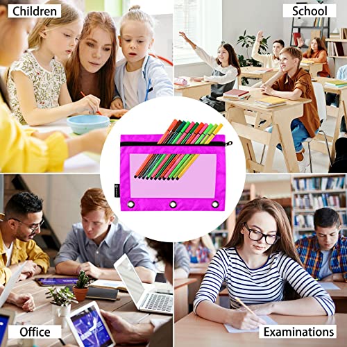 Binder Pouches,Magenta Purple Pencil Pouch for 3 Ring Binder 2 Pack Clear Pencil Bag with Zipper for Office School Supplies - color: Magenta Purple