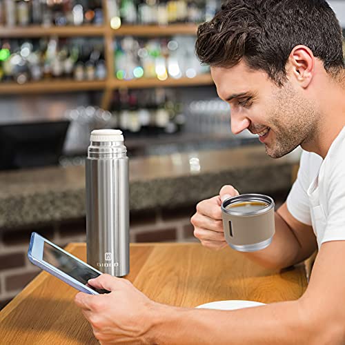 Stainless Steel Thermo 500ml/16.9oz Vacuum Insulated Bottle with Cup for Coffee Hot drink and Cold drink water flask.(Brown,Set) - color: Brown (Set), size: 16.9 Ounces