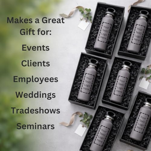 CUSTOM PRINTED 20 oz Vacuum Insulated Water Bottles Set of 12, Personalized Stainless Steel Water Bottle with Logo, Double Wall Copper Lined Insulated Bottle, Leak Resistant Narrow Mouth (Graphite) - color: Graphite