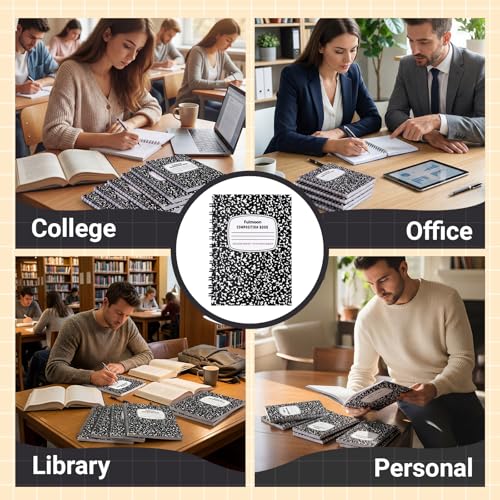 Fulmoon 100 Pack Composition Notebooks College Ruled, 60 Pages (30 Sheets), 9-3/4 x 7-1/2 Inches Marble Cover Composition Notebooks Back to School Supplies for College Students Office - color: Black, size: College Ruled 4.5 x 3.25 Inches