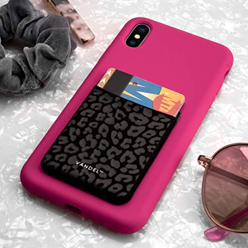 VANDEL Pocket – Stick-On Fabric Phone Wallet Stick On for Women, Cute Credit Card Holder for Phone Case, Stick On Back of Phone Fabric Sleeve for iPhone Pocket - color: Black Leopard