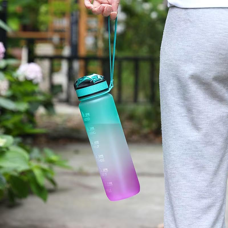 32 oz Motivational Water Bottle with Time Markers & Straw โ BPA Free Leakproof Reusable Sports Water Bottle for Gym, Fitness & Outdoor Activities โ Large Daily Hydration Bottle, Pink Blue