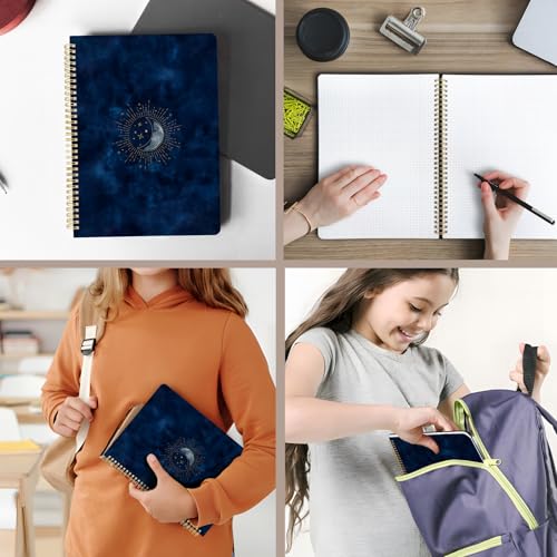 Cute Spiral Notebook journal A4 Aesthetic Pretty Design for Women Girls Kawaii with Pocket, 8.5 x 11 inch, Graph, Blue Moon - color: Blue Moon, style: Graph
