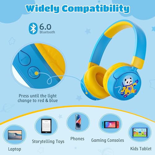 Kids Headphones Bluetooth for Boys, Toddler Headphones Wireless for School | 85/95dB Volume Limited, 50H Playtime, Bluetooth 6.0, Built in Mic, Fast Charging for Tablet, iPad, Cellphone - color: Blue