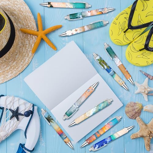 Idealmuzik Employee Appreciation Ballpoint Pens, 10 Pack – Ocean Beach Theme Pens with Wave & Coastal Designs – Smooth Writing Pens for Office, Team Gifts, and Daily Use - style: Beach