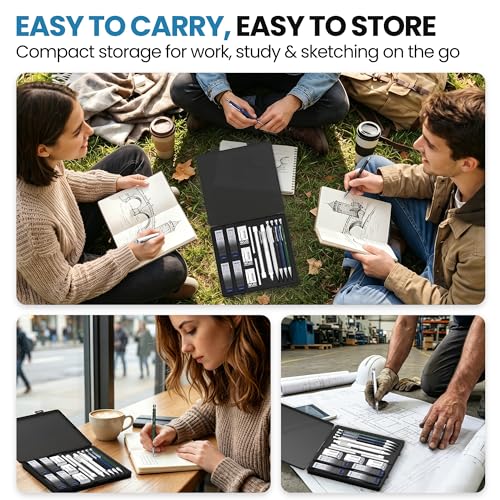 WUO 0.7mm Mechanical Pencil Set with Case, 4PCS Metal Mechanical Pencils with Eraser Pen, 480 HB Lead Refills, 3 Erasers, 11 Eraser Refills, Artist Drafting Pencils for Writing, Drawing, Sketching