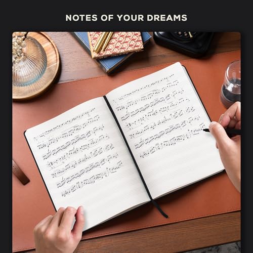 Beechmore Books Blank Sheet Music Notebook – A4 8.5"x11.5" for Songwriters, Musicians & Composers, 156 Thick 120gsm Pages, 10-Staff Perforated Sheets, Vegan Leather Hardcover, Elastic Closure, Gift Box - color: Charcoal Black