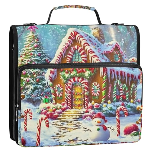 3 Ring Zipper Binder with Shoulder Strap Christmas Candy House Gingerbread 1.5 inch Binders Keeper Large Capacity Multi Pockets for School Office Supplies