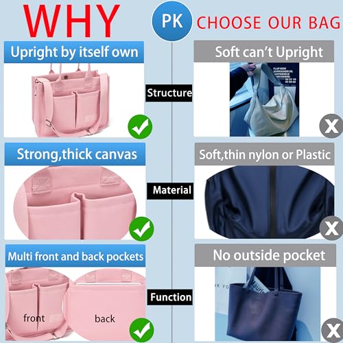 ZHMO Canvas Tote Bag for Women,Women's Bags Crossbody Bags Work Laptop Tote Bag Large Handbags Purse for Travel Nurse Teacher - color: Pink With Compartments