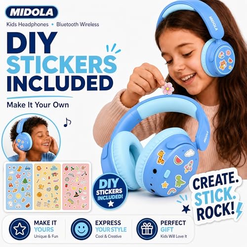 MIDOLA Kids Wireless Headphones Active Noise Cancelling Lightweight Bluetooth Headphone for Kid,Volume Limited 85/94dB Foldable Over-Ear Headset with Mic,68 Hours Playtime,for Toddler Child Blue - color: Blue