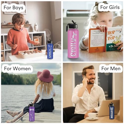 Personalized Water Bottles for Kids, 18 oz Custom Name Insulated Water Bottle With Straw, Stainless Steel Reusable Waterbottle Gifts for School Girls Boys Men Women - Icon Design