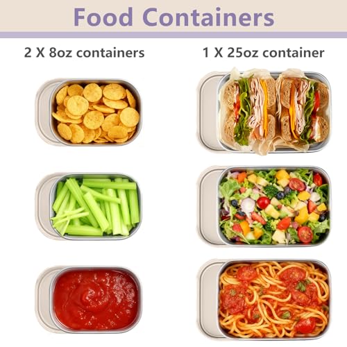 TeamFar Stainless Steel Lunch Box, Food Snack Storage Bento Containers with Silicone Lids for Kids Adults to School Work, Kids Friendly & Dishwasher Safe, Leak-Proof & Easy Open, 25OZ + 8OZ*2 (Khaki) - color: Khaki
