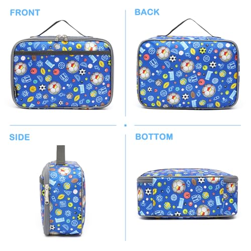 FlowFly Kids Lunch box Insulated Soft Bag Mini Cooler Back to School Thermal Meal Tote Kit for Girls, Boys,football - color: Football#Navy