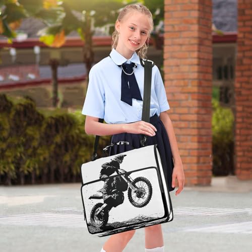 Motocross Rider Zipper Binder for School with Shoulder Strap & Extra Pockets - 1.5 Inch 3-Ring Binder Holds 500+ Sheets, Textbooks, Laptop#177
