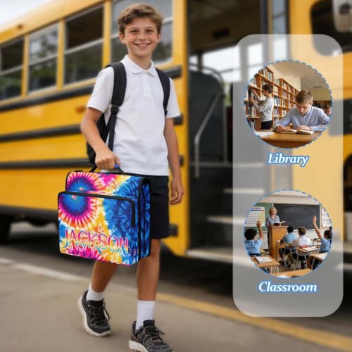 Custom Binder Bag Personalized Tie Dye Boho Style 3 Ring Zipper Binder Bag with Laptop Pockets and Shoulder Strap Tote Binders Organizer Case for School Office - color: Custom Dtie Dye