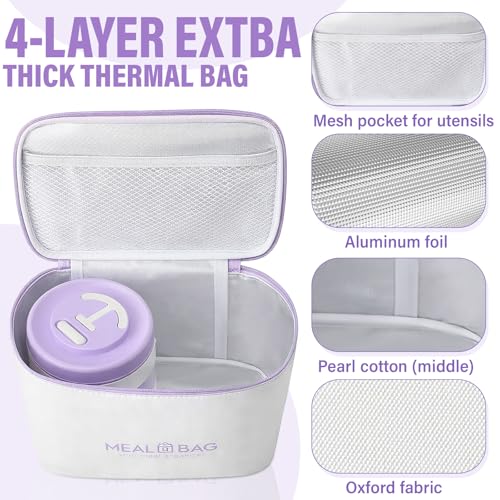 Dandat 4 Pcs Insulated Lunch Container, Portable Bento Box, Stainless Steel Lunch Box, Round Stackable Leakproof Thermal Food Container for Adult Men Women with Insulated Bag, 74 oz(Purple) - color: Purple