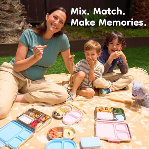 Good Bare Stainless Steel Snack Container for Kids | 2-Compartment Metal Bento Box | Removable Silicone Seal, BPA-Free | Leak-Resistant, Dishwasher Safe | Updated Easy-Open Latch - color: Sky Blue