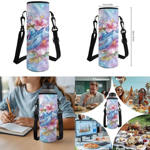 Kids Backpack Set, Sea Turtle Hibiscus Print School Backpack with Lunch Bag, Pencil Case and Water Bottle Cover 4 in 1 Set for Elementary School Boys and Girls Daily Use - color: Floral Sea Turtle Print