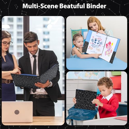 SUIN 1-inch 3-Ring-Binder with Pockets, Decorative 12 Zodiac Star Chain, 1" Stylish Round Ring Binder for Work/Home/Back to School,2-Pack