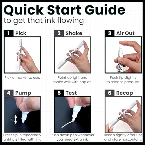 Chalkola 6 White Chalk Markers - Bullet & Chisel Dual Tip (1mm, 3mm, 5mm, 10mm, 15mm) | Erasable Liquid Chalk Pens for Blackboard, Car Window, Bistro, Glass | Washable Chalkboard Markers - style: 6 White - Dual + 10/15mm