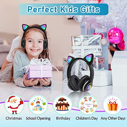 Bluetooth Noise Cancelling Headphones for Kids,Foldable Cat Headphone with LED Light Up Ear,Cat Ear Headphones for Toddler with Microphone/TF Card,Kids Bluetooth Earphones for ipad | Foldable Cat Headphone, LED Light Up Ear, Cat Ear Headphones for Toddler