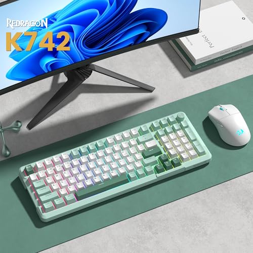 Redragon K742 Wireless Mechanical Gaming Keyboard with Knob, Bluetooth 5.0/2.4GHz/USB C Wired Creamy Keyboard with Number Pad for PC Computer, RGB Backlits, Hot-Swappable with Linear Switches (Green) - color: Green