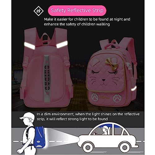 MITOWERMI Cute Rolling Backpack for Girls Trolley School Bags Cat-face Bowknot Girls Roller Backpacks with Wheels Kids Carry-on Travel Luggage Pink-2 Wheels