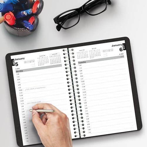 Blueline® 2026 Essential Daily Planner, Appointment Book, 12 Months, January to December, Spiral Binding, 8" x 5", Black (C2504.81T-26)