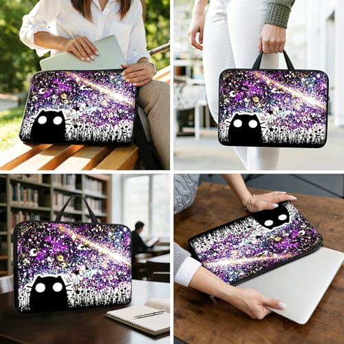 17 17.3 inch Laptop Sleeve with Handle, Black Cat Night Sky Water‑Resistant Laptop Carrying Case for HP 17.3 inch Laptop/HP Envy 17/Dell Inspiron 17/Lenovo Ideapad 17.3 - color: Black Cat Night Sky, size: 17-17.3 inch Devices