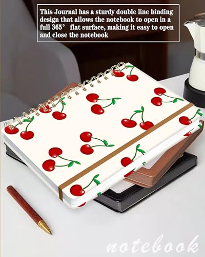 Spiral Journal Notebook for Women, Hardcover A5 College Ruled Notebook, 60 Sheet, Thick Paper, Cute Lined Journal for School, Office & Work, 6 x 8.4 in(Cute Cherry) - color: Cute Cherry