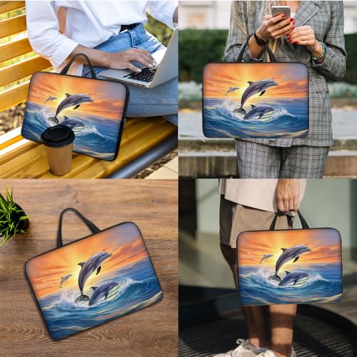 Laptop Sleeve Bag with Handle Computer Protective Soft Cover Case for 14 Inch 13 Inch Laptop,Dolphin Sunset - color: Dolphin Sunset