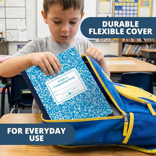 ROARING SPRING Primary Composition Book, Handwriting Notebook for Kids (K - 2nd Grade), Grade 2 Ruled, 3/4" Skip-Line Manuscript Paper, Flexible Cover, 9.75" x 7.5", 50 Sheets/100 Pages, 72 Pack - color: Blue Marble